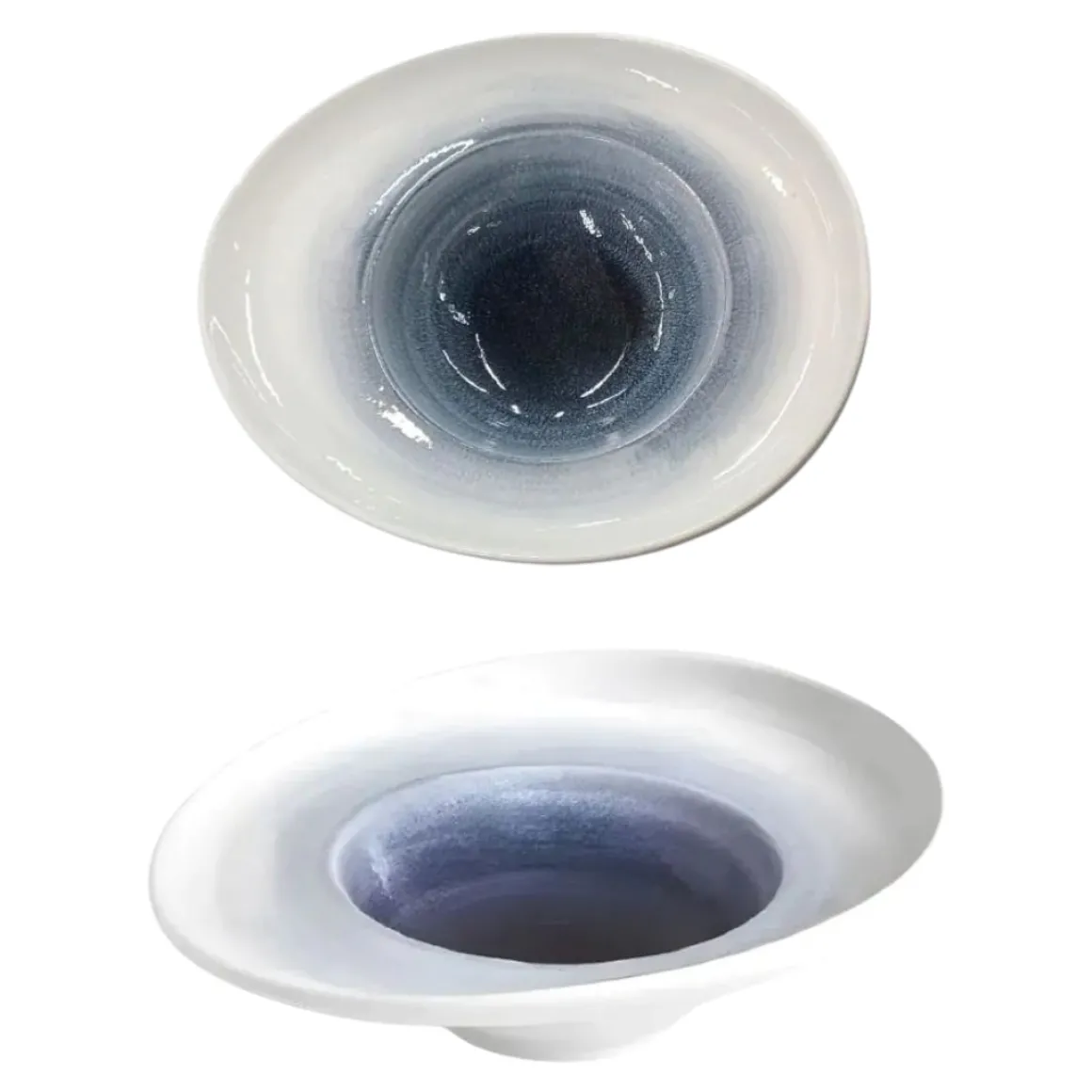 PIATTO DEGUSTAZIONE PORCELLANA ONDA BLU 24X21X7.5CM BIANCO/BLU