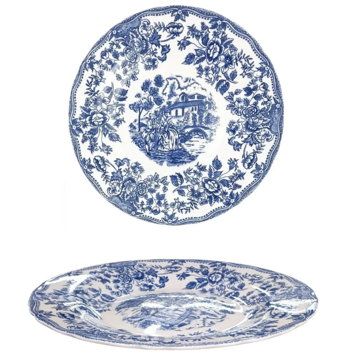 PIATTO DESSERT INGLESE IN PORCELLANA BIANCO CON DECORO BLU DIAM. 20CM