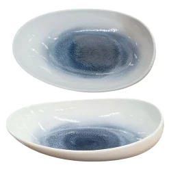 PIATTO OVALE IN PORCELLANA LINEA ONDA 30X18.5CM BIANCO/BLU