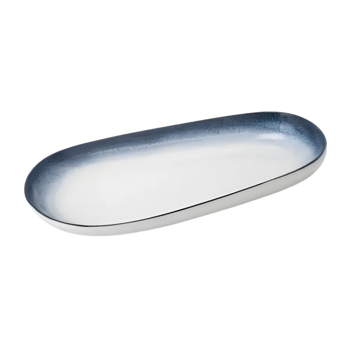 PIATTO OVALE IN PORCELLANA LINEA ONDA 35X19CM BIANCO/BLU