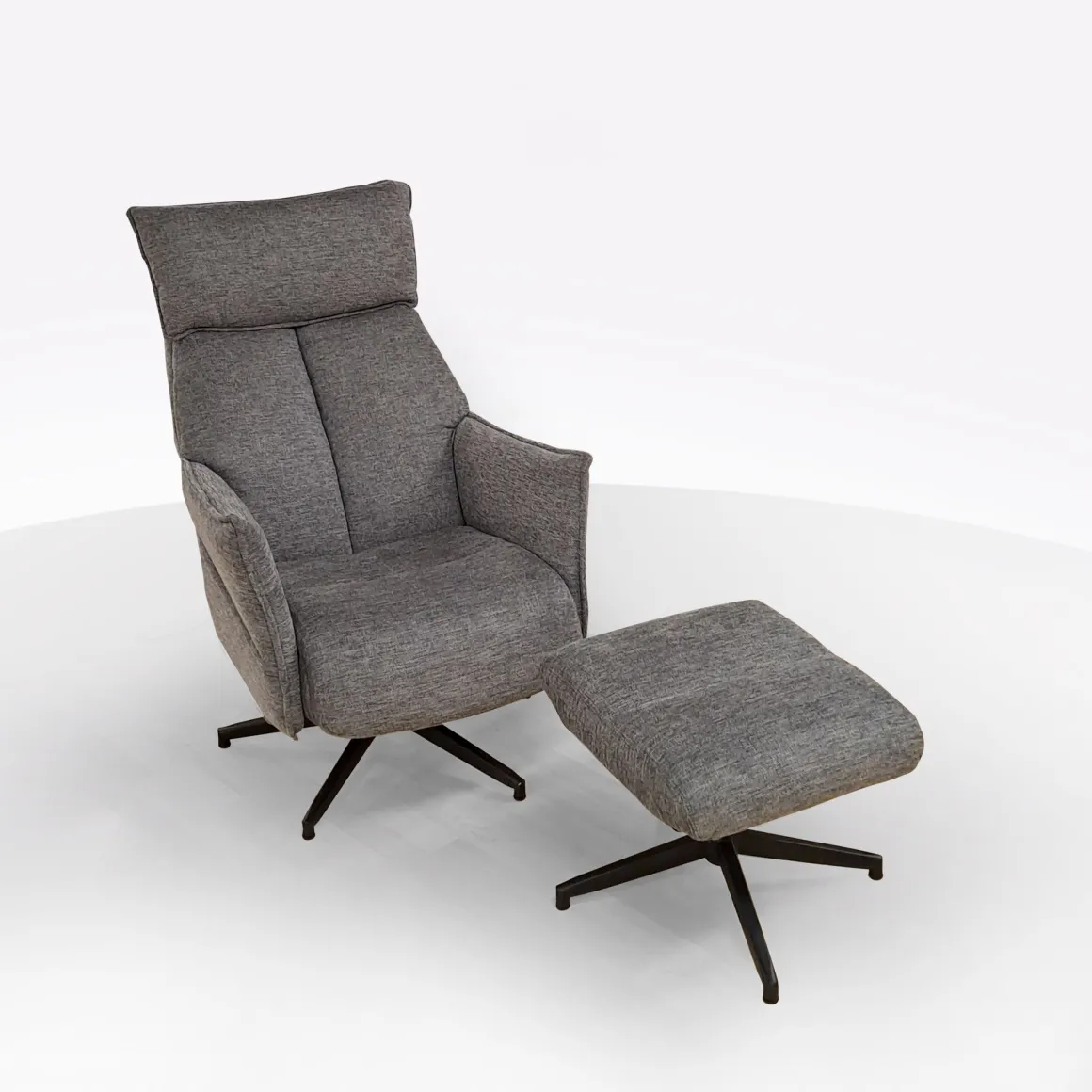 POLTRONA GIREVOLE CON RELAX MANUALE E POUF IN TESSUTO GRIGIO: vendita online POLTRONA GIREVOLE CON RELAX MANUALE E POUF IN TESSUTO GRIGIO in offerta