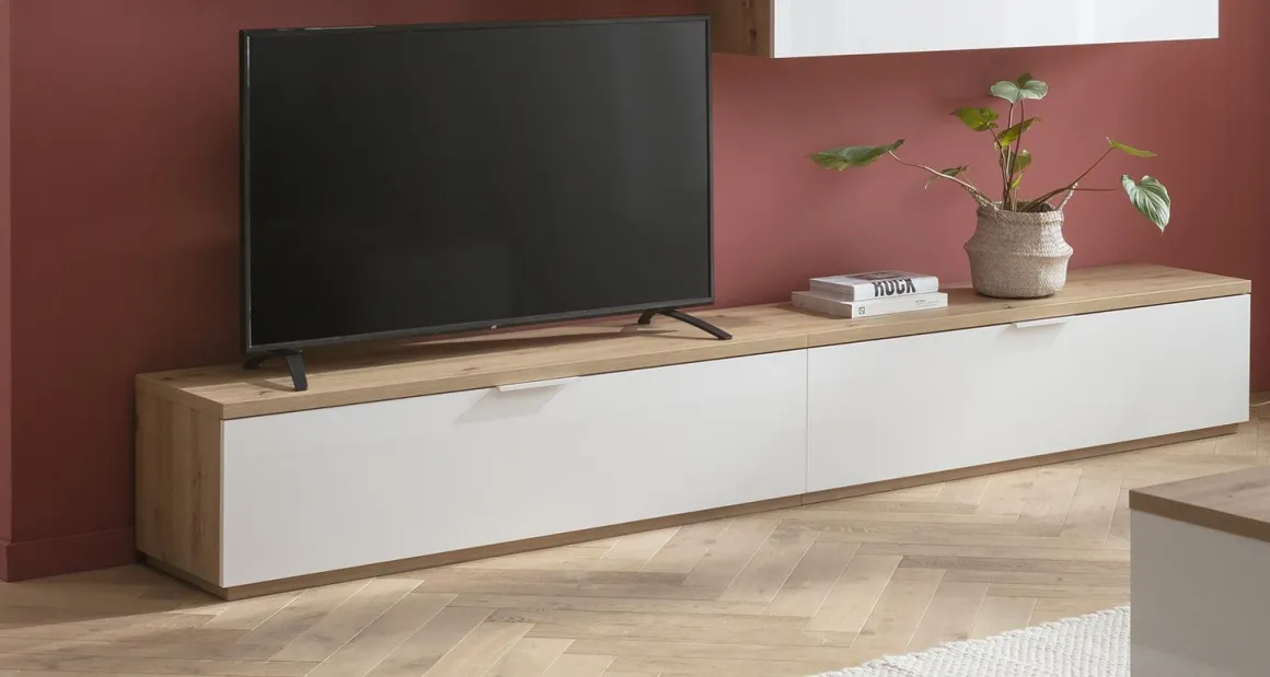 PORTA TV MOD. MUNDI ROVERE ARTISAN E BIANCO LUCIDO in vendita online