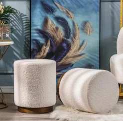 POUF ROTONDO DIAM. CM 40 H. 45 IN TESSUTO EFFETTO BOUCLE' BIANCO: vendita online POUF ROTONDO DIAM. CM 40 H. 45 IN TESSUTO EFFETTO BOUCLE' BIANCO in offerta