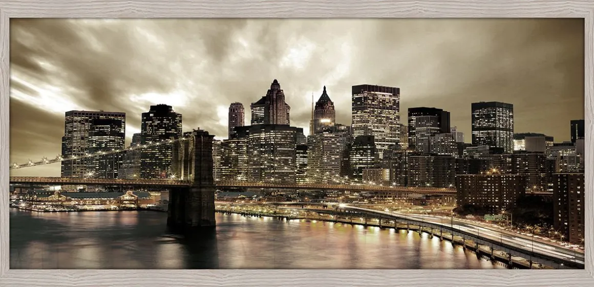 QUADRO BRIDGE AT NIGHT CON CORNICE BOSTON BEIGE 57X28 CM : vendita online QUADRO BRIDGE AT NIGHT CON CORNICE BOSTON BEIGE 57X28 CM in offerta