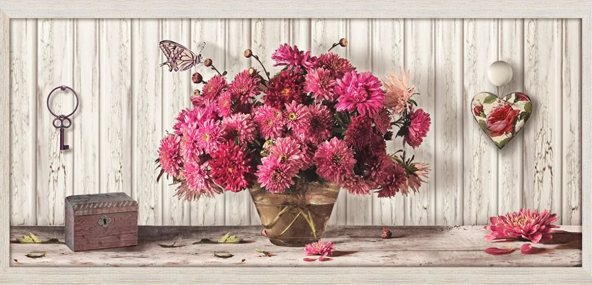 QUADRO FLOWER IN THE VASE CON CORNICE BOSTON BEIGE 57X28 CM : vendita online QUADRO FLOWER IN THE VASE CON CORNICE BOSTON BEIGE 57X28 CM in offerta