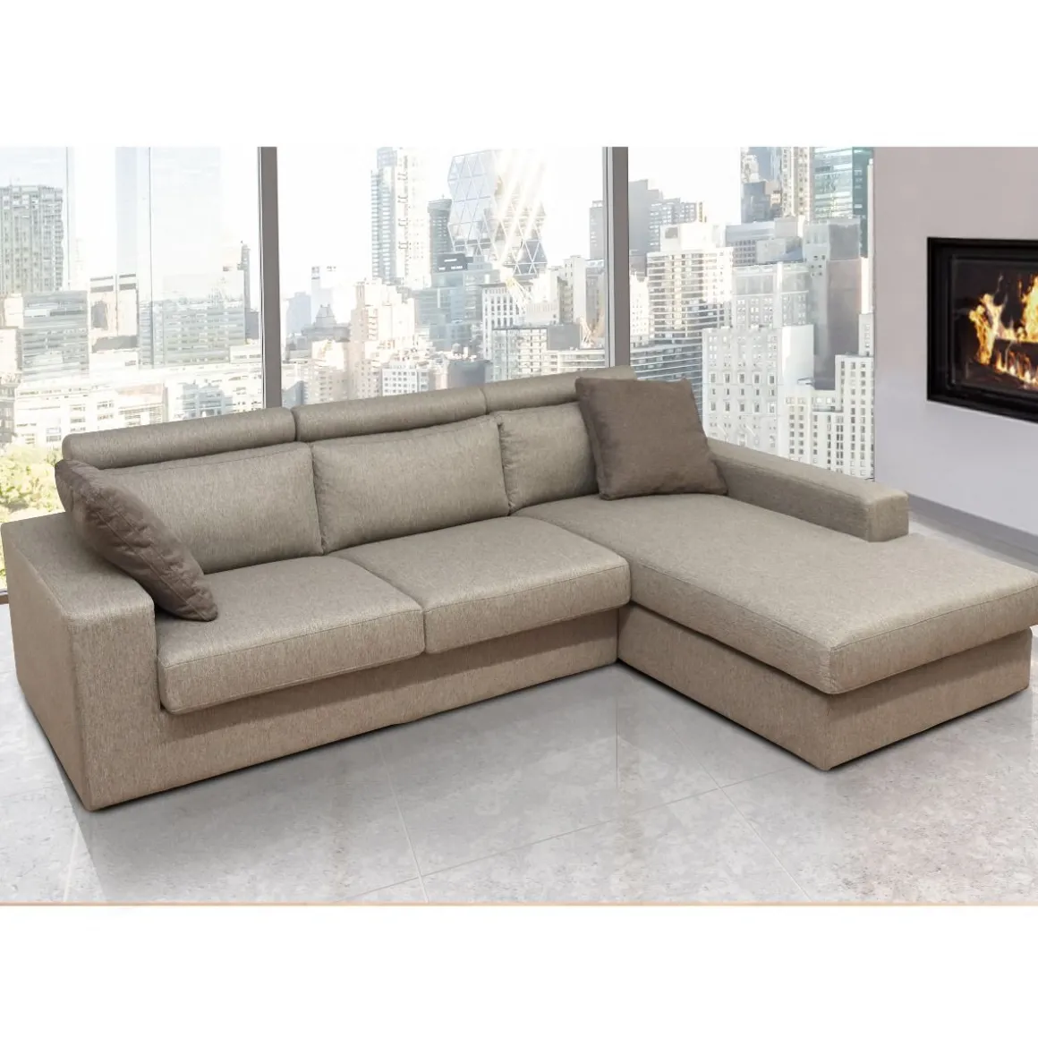 SALOTTO ROMA CON PENISOLA DX IN TESSUTO BEIGE: vendita online SALOTTO ROMA CON PENISOLA DX IN TESSUTO BEIGE in offerta