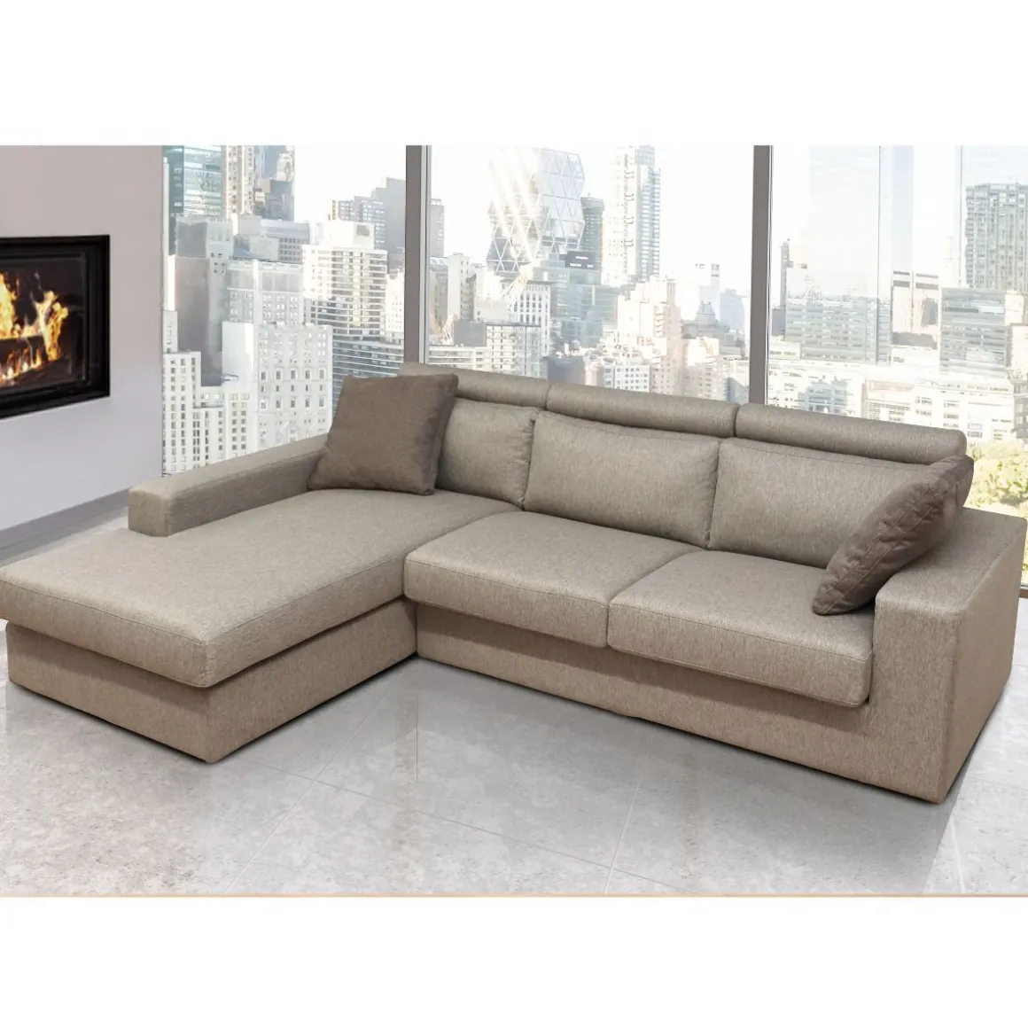 SALOTTO ROMA CON PENISOLA SX IN TESSUTO BEIGE: vendita online SALOTTO ROMA CON PENISOLA SX IN TESSUTO BEIGE in offerta