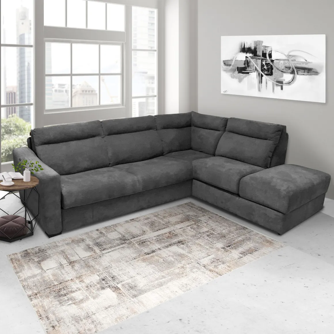 SALOTTO RYAN ANGOLARE DX CON RETE ELETTROSALDATA IN TESSUTO GRAFITE: vendita online SALOTTO RYAN ANGOLARE DX CON RETE ELETTROSALDATA IN TESSUTO GRAFITE in offerta