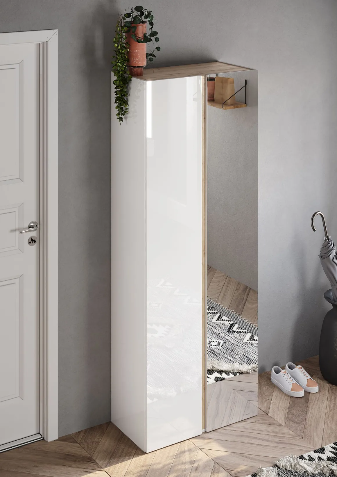 SCARPIERA 2 ANTE MOD. FRAME 70X35 H.185 BIANCO LUCIDO/CADIZ/SPECCHIO: vendita online SCARPIERA 2 ANTE MOD. FRAME 70X35 H.185 BIANCO LUCIDO/CADIZ/SPECCHIO in offerta