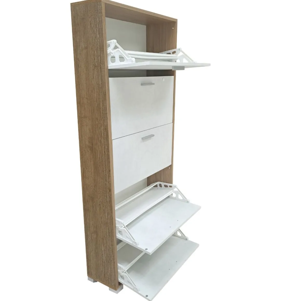SCARPIERA 5 RIBALTE MOD. QUADRANTE CM 70X29 H.190 NOCE STELVIO E OSSIDO BIANCO: vendita online SCARPIERA 5 RIBALTE MOD. QUADRANTE CM 70X29 H.190 NOCE STELVIO E OSSIDO BIANCO in offerta