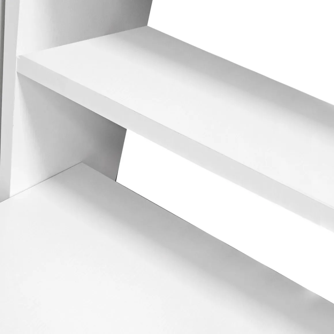 Scrivania reversibile con libreria a cinque ripiani in laminato bianco