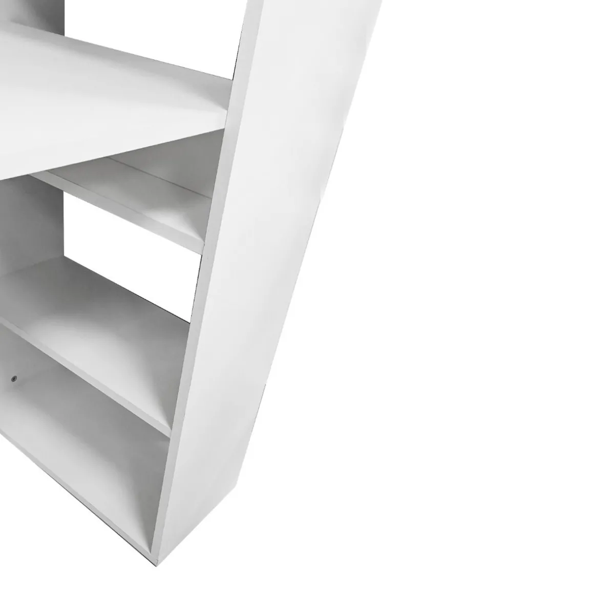 Scrivania reversibile con libreria a cinque ripiani in laminato bianco