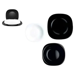 SERVIZIO TAVOLA DA 18 PIATTI LINEA BLACK&WHITE IN VETRO OPALE