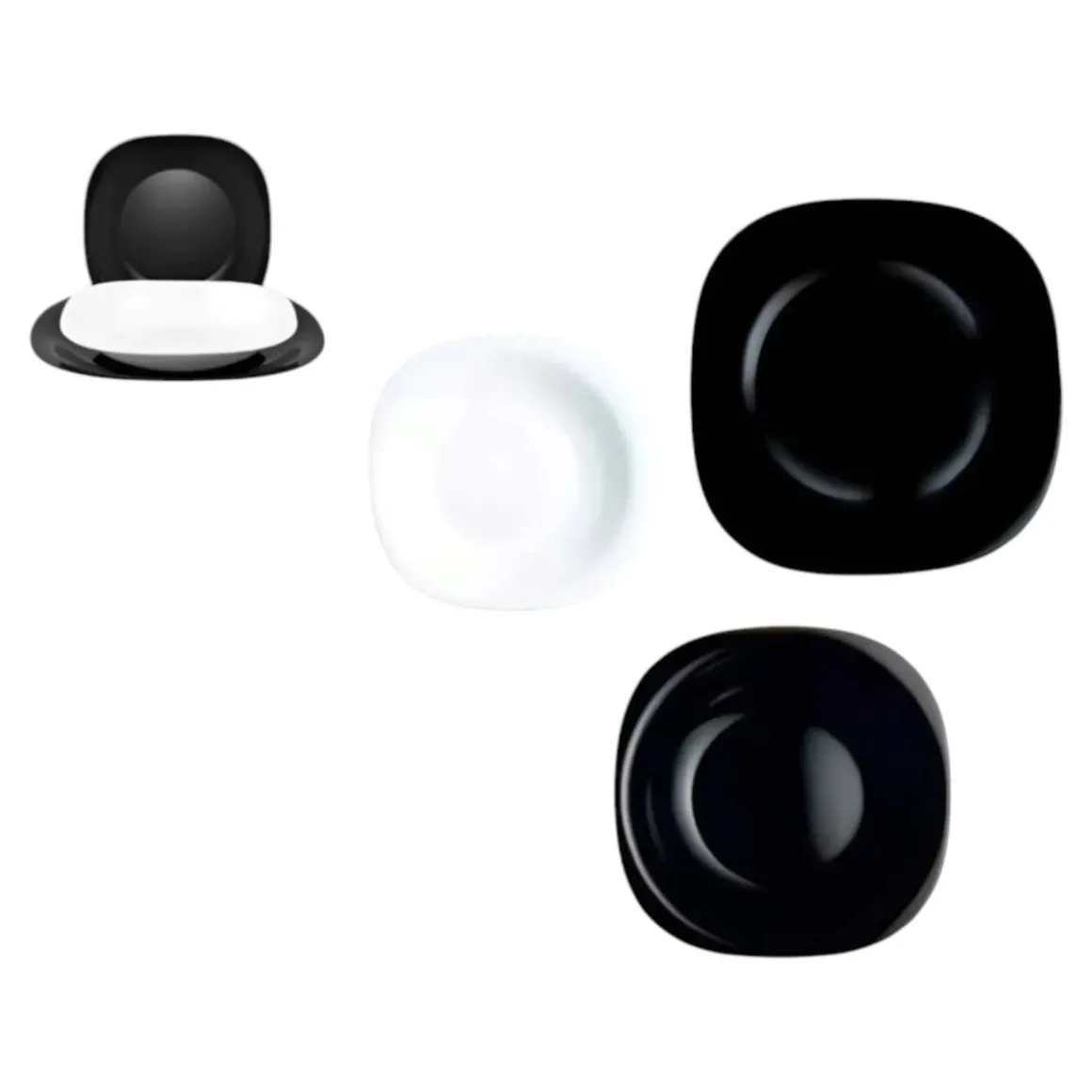 SERVIZIO TAVOLA DA 18 PIATTI LINEA BLACK&WHITE IN VETRO OPALE
