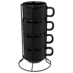 SET 4 TAZZE 22CL CON SUPPORTO IN FERRO 12X12 H 24.5CM