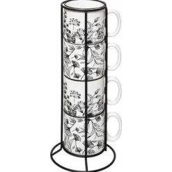 SET 4 TAZZE RACK FLORAL CON SUPPORTO
