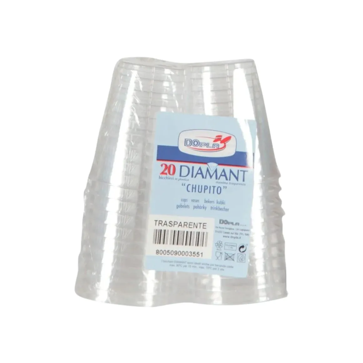 SET 20 BICCHIERI IN PLASTICA DIAMANT LINEA CHUPITO TRASPARENTE