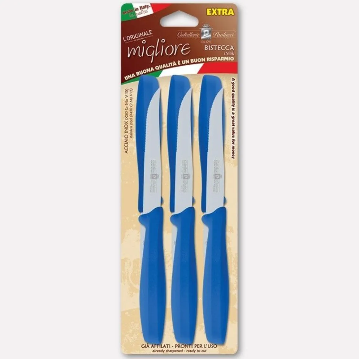 SET 6 COLTELLI PER BISTECCA BLU LINEA L'ORIGINALE MIGLIORE 11CM