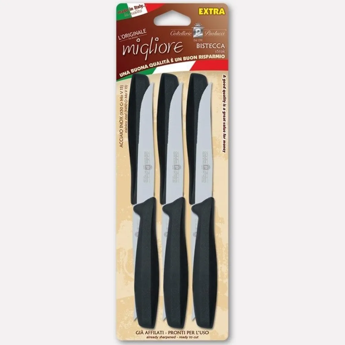 SET 6 COLTELLI PER BISTECCA NERI LINEA L'ORIGINALE MIGLIORE 11CM
