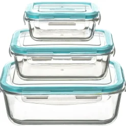 SET 3 CONTENITORI RETTANGOLARI IN VETRO CON COPERCHIO