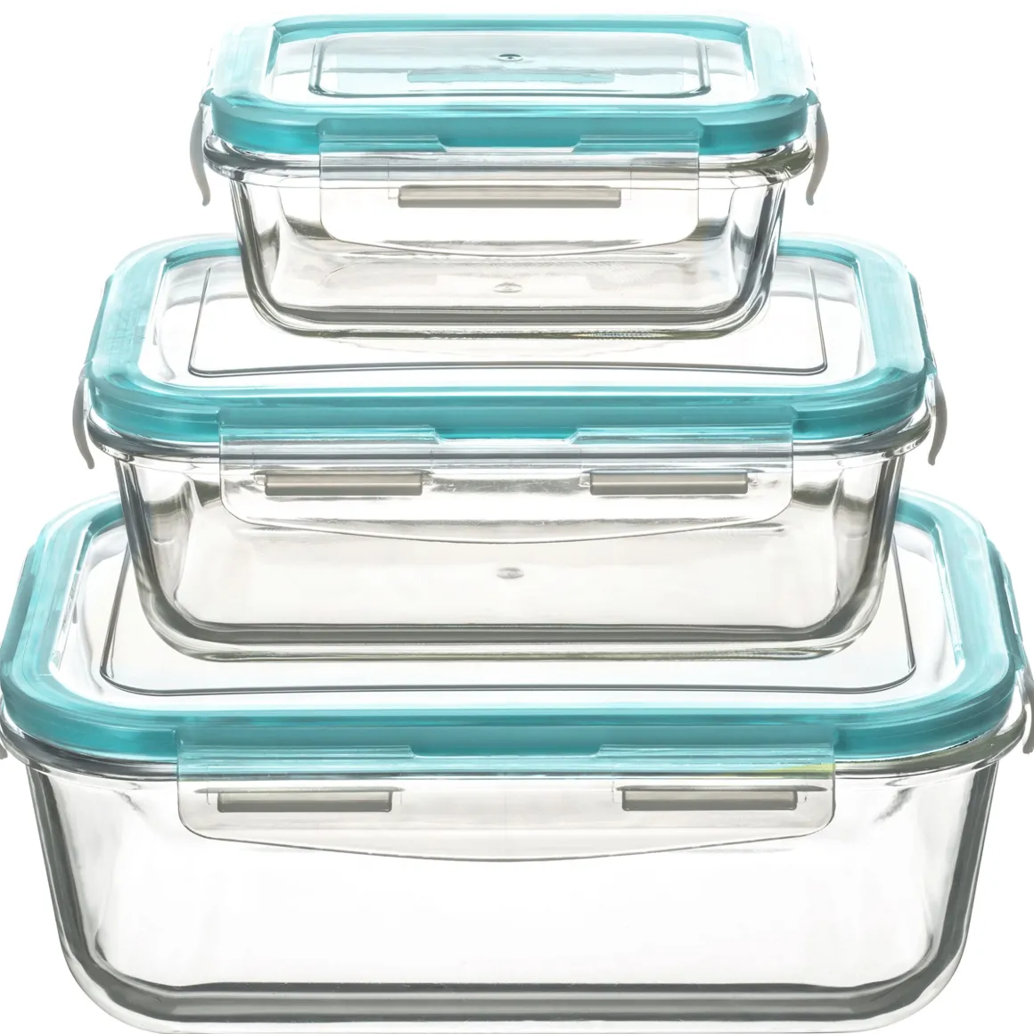 SET 3 CONTENITORI RETTANGOLARI IN VETRO CON COPERCHIO