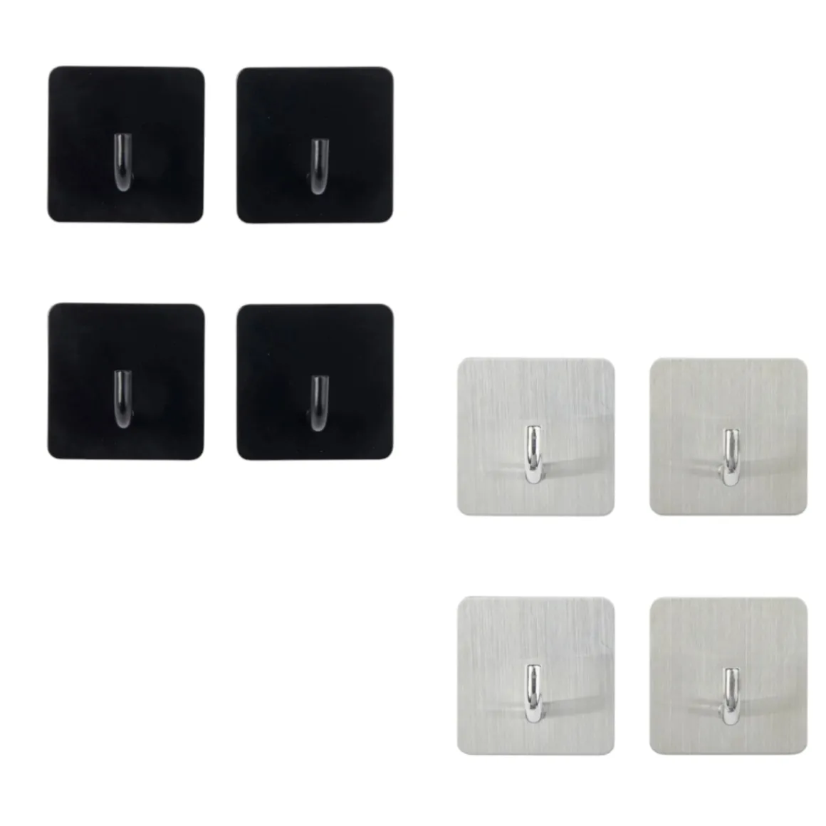 SET 4 GANCI ADESIVI STILKY IN ACCIAIO INOX ASSORTITO 4.5X4.5CM SP 2.7CM