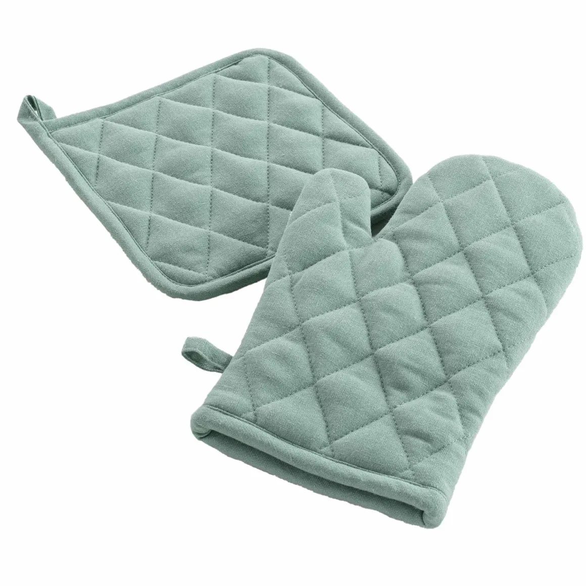 SET GUANTO DA CUCINA + PRESINA IN COTONE UNITO VERDE SALVIA: vendita online SET GUANTO DA CUCINA + PRESINA IN COTONE UNITO VERDE SALVIA in offerta