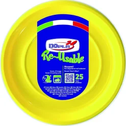 SET 25 PIATTI PIANI IN PLASTICA DIAM. 22CM GIALLO