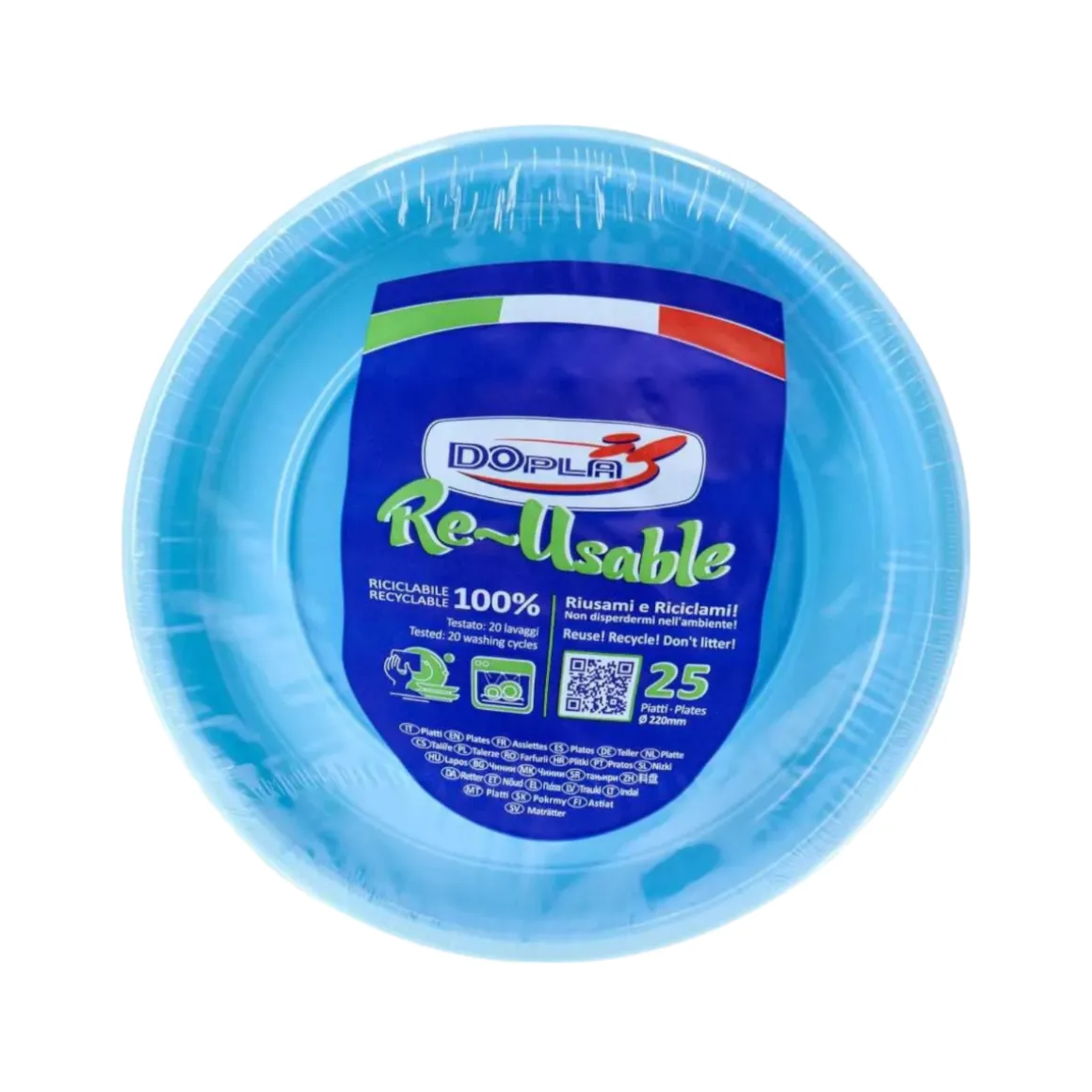 SET 25 PIATTI PIANI IN PLASTICA DIAM. 22CM AZZURRO