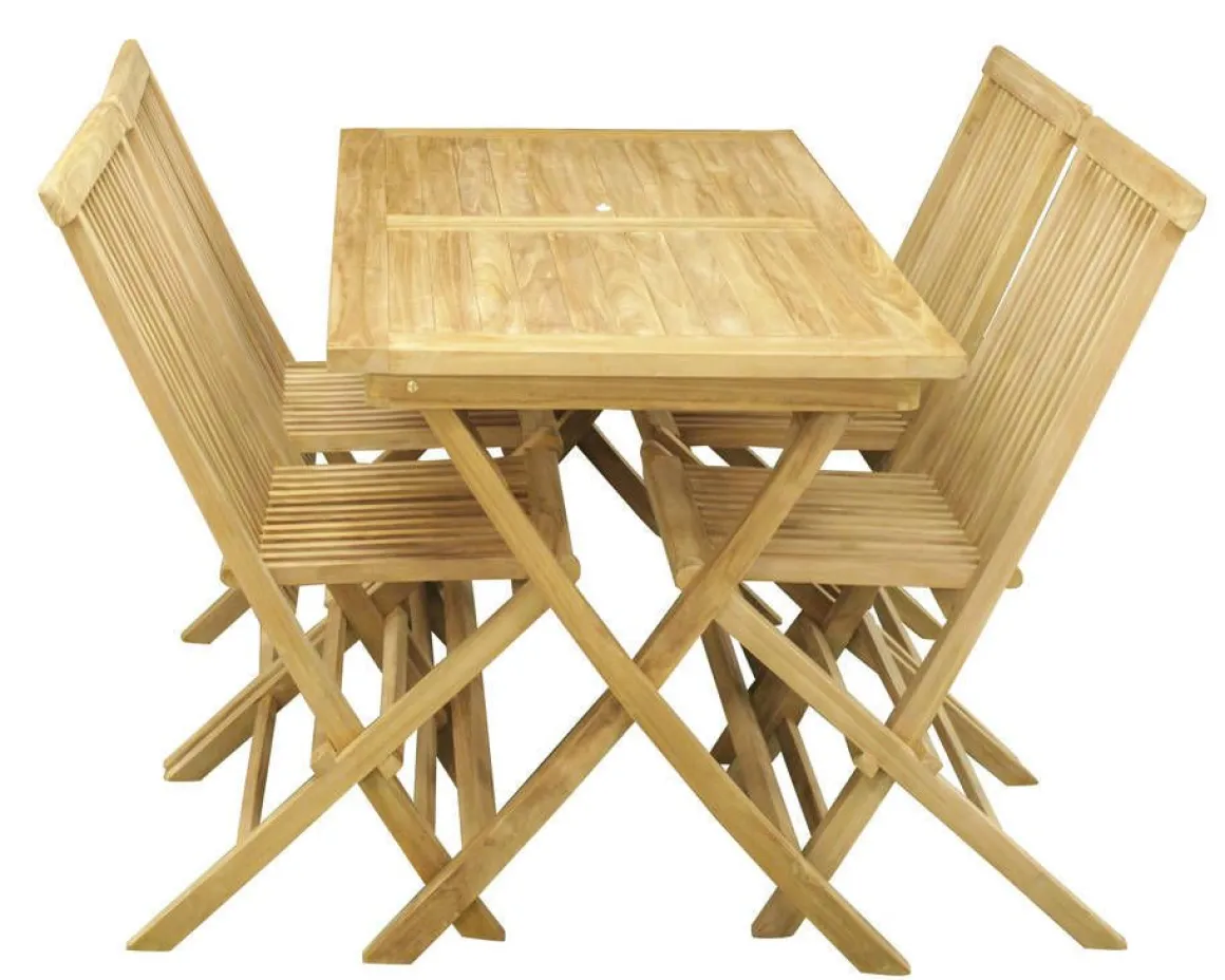 SET TAVOLO CON 4 SEDIE PIEGHEVOLI LEGNO DI TEAK: TAVOLO DA ESTERNO IN PROMOZIONE