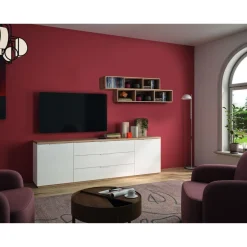 Soggiorno Modello Mundi Bianco Lucido E Rovere Artisan in Offerta