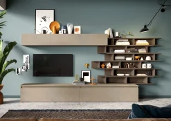 Soggiorno in Promozione - Modello Infinity in Laminato Argilla Bronzo con 2 Basi Tv A Ribalta