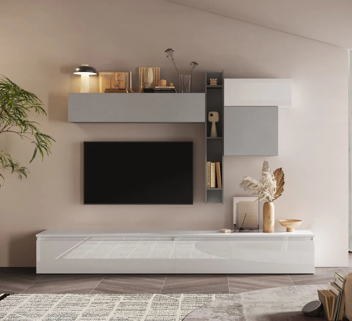 SOGGIORNO MOD. INFINITY 2.0 BIANCO LUCIDO/GESSO/ARDESIA in vendita online