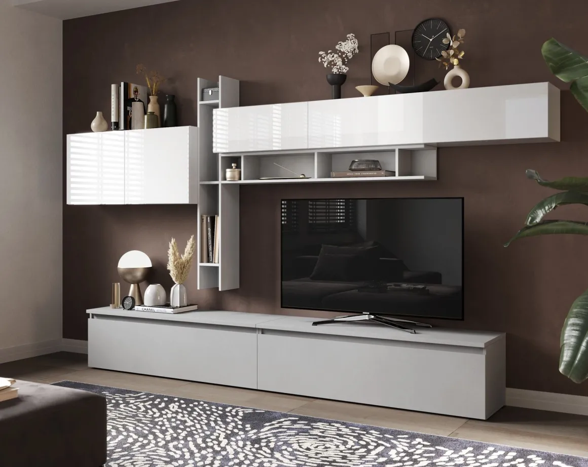 SOGGIORNO MOD. INFINITY 2.0 BIANCO LUCIDO/GESSO in vendita online