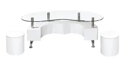 TAVOLINO CM 130X70 H. 45 CON 2 POUF BIANCO E VETRO: vendita online TAVOLINO CM 130X70 H. 45 CON 2 POUF BIANCO E VETRO in offerta