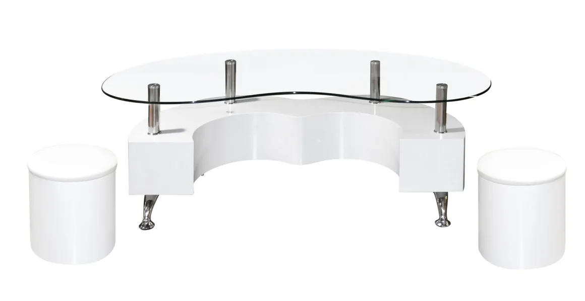 TAVOLINO CM 130X70 H. 45 CON 2 POUF BIANCO E VETRO: vendita online TAVOLINO CM 130X70 H. 45 CON 2 POUF BIANCO E VETRO in offerta