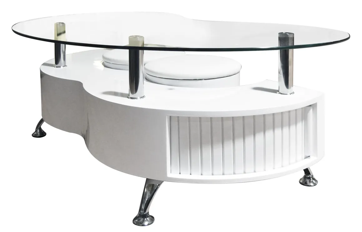 TAVOLINO CM 130X70 H. 45 CON 2 POUF BIANCO E VETRO: vendita online TAVOLINO CM 130X70 H. 45 CON 2 POUF BIANCO E VETRO in offerta