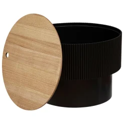 TAVOLINO CONTENITORE ENOLA DIAM. 55 H.38 CM NERO E NATURALE in vendita online