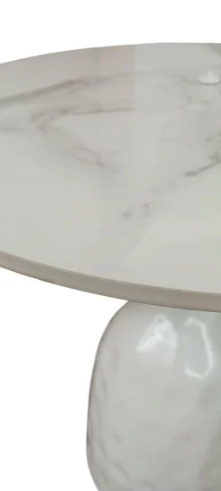 TAVOLINO DIAM. CM 50 H.53 IN METALLO E PIANO CERAMICA EFFETTO MARMO BIANCO in vendita online