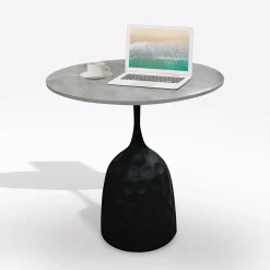 TAVOLINO DIAM. CM 50 H.54 METALLO E PIANO IN CERAMICA EFFETTO MARMO in vendita online