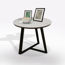 TAVOLINO DIAM. CM 50 H.50 METALLO E PIANO IN CERAMICA EFFETTO MARMO BIANCO in vendita online