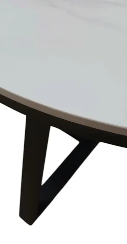 TAVOLINO DIAM. 80 H.45 METALLO E PIANO IN CERAMICA EFFETTO MARMO BIANCO in vendita online