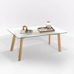 TAVOLINO MOD. TAHO CM 110X60 H.45 IN METALLO E VETRO TEMPERATO in vendita online