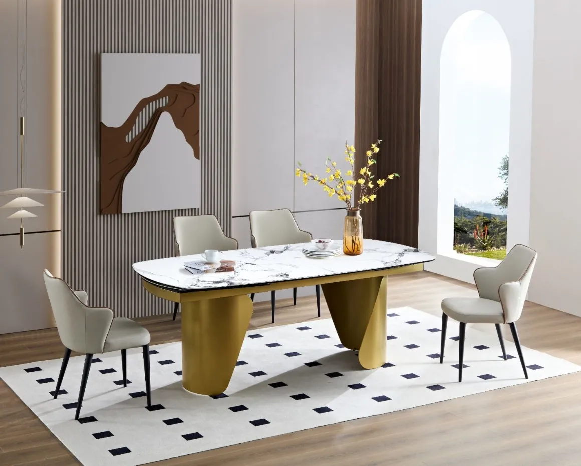 TAVOLO ALL. CM 200X100 METALLO DORATO SATINATO CON PIANO EFFETTO MARMO : vendita online TAVOLO ALL. CM 200X100 METALLO DORATO SATINATO CON PIANO EFFETTO MARMO in offerta
