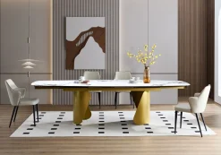TAVOLO ALL. CM 200X100 METALLO DORATO SATINATO CON PIANO EFFETTO MARMO : vendita online TAVOLO ALL. CM 200X100 METALLO DORATO SATINATO CON PIANO EFFETTO MARMO in offerta