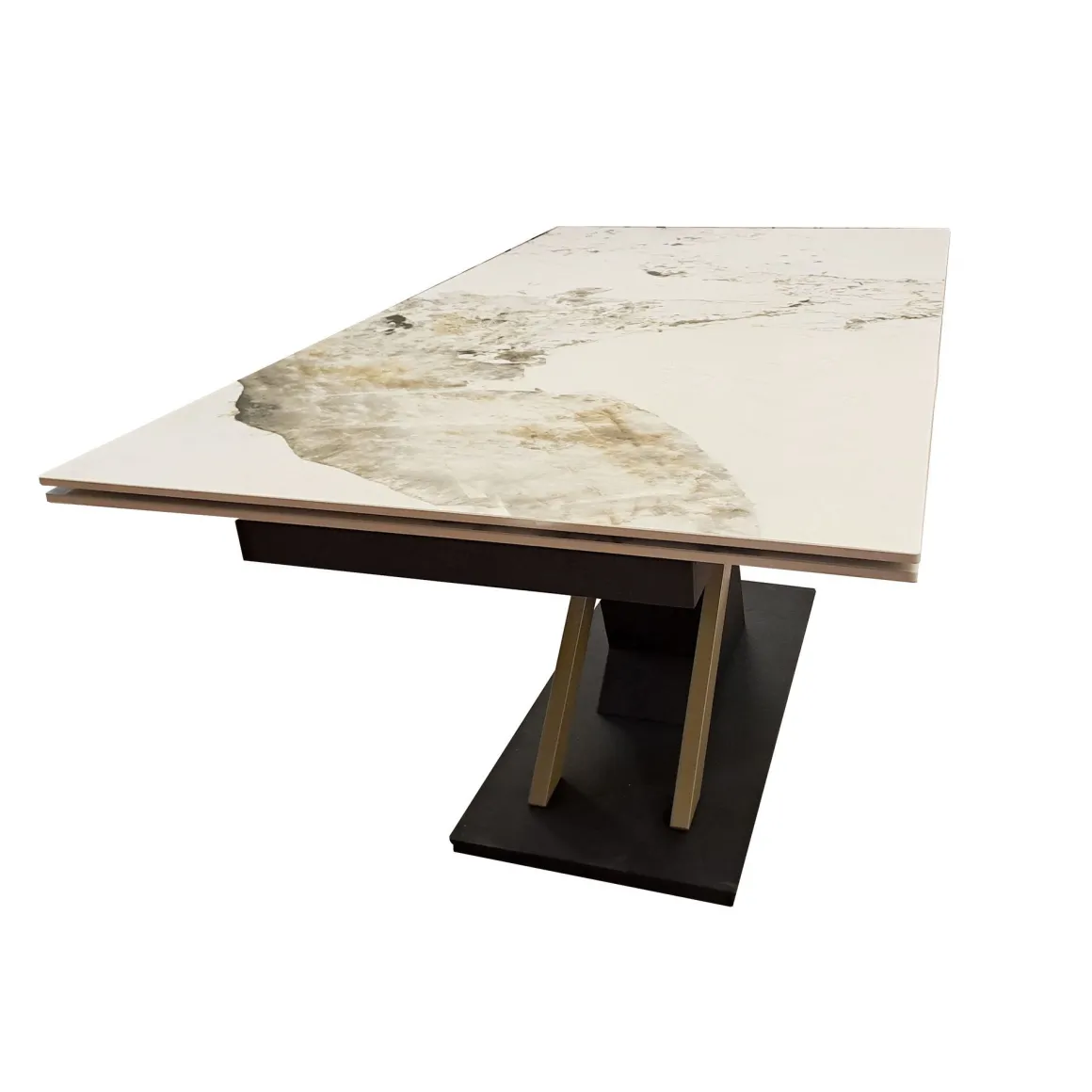 TAVOLO CM 160X90 ALL. METALLO NERO/ORO E PIANO VETRO EFFETTO MARMO: vendita online TAVOLO CM 160X90 ALL. METALLO NERO/ORO E PIANO VETRO EFFETTO MARMO in offerta