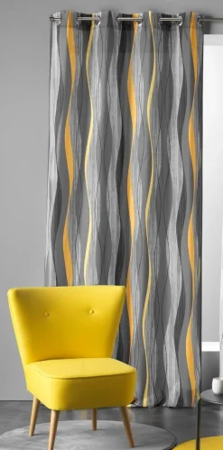 TENDA CON OCCHIELLI IN POLIESTERE STAMPATO ONDULYS GIALLO/ANTRACITE 140X280CM: vendita online TENDA CON OCCHIELLI IN POLIESTERE STAMPATO ONDULYS GIALLO/ANTRACITE 140X280CM in offerta