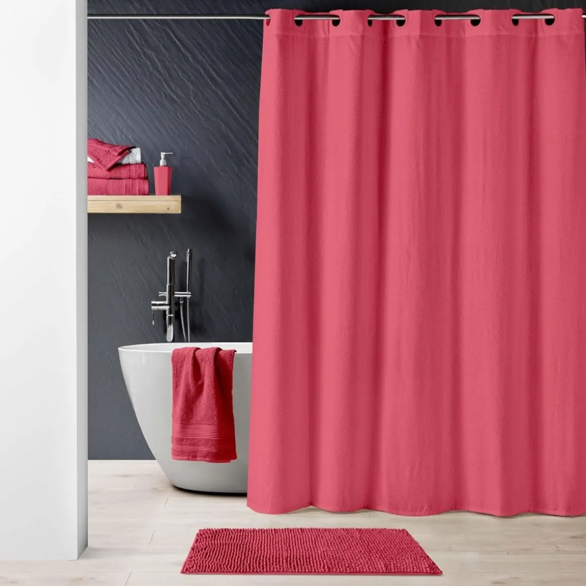 TENDA DA DOCCIA DOTTY CON OCCHIELLI A CLIP CM 180X200 LAMPONE