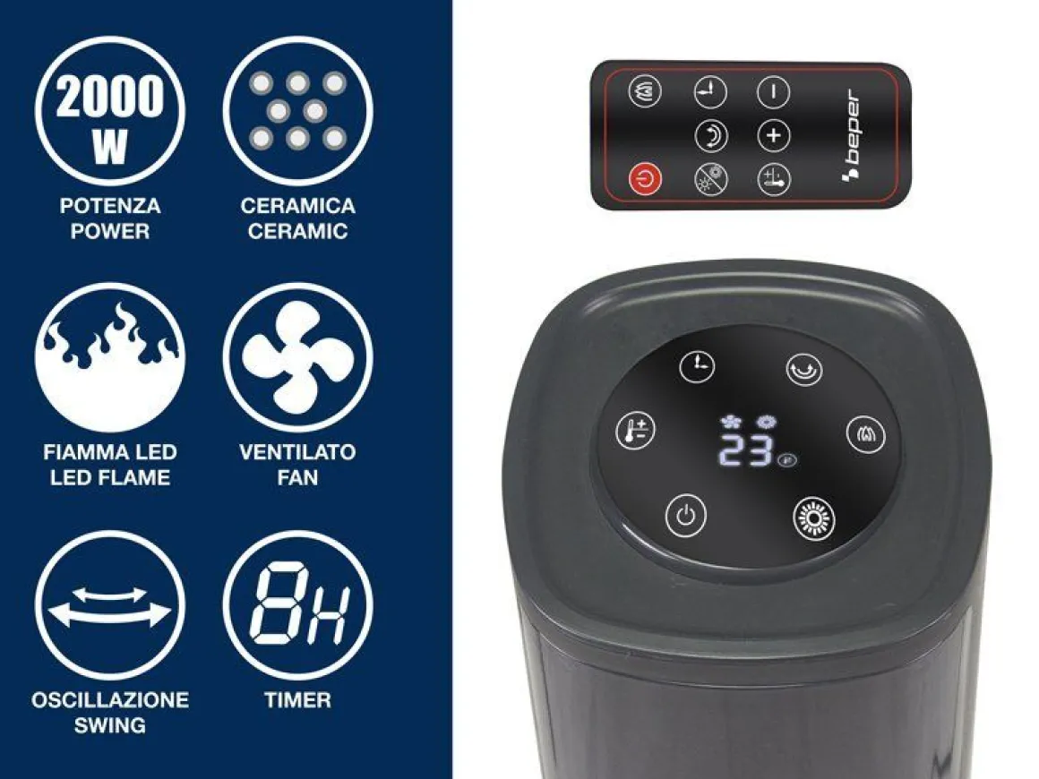 TERMOVENTILATORE CERAMICO A COLONNA - FIAMMA LED