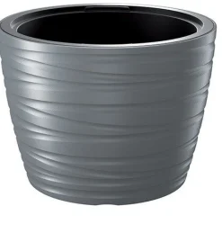 Vaso rotondo grigio con inserti per fiori: modello maze